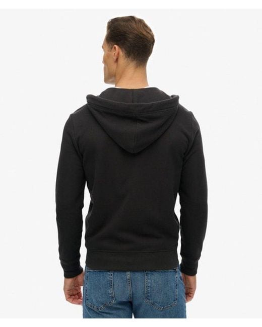 Superdry Black Essential Logo Zip Hoodie Half Brushed for men
