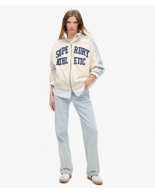 Superdry White & Co Side Striped Athletic Essentials Applique Loose Zip Track Top