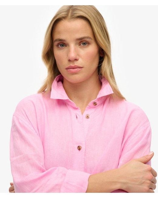 Superdry Pink & Co Casual Linen Boyfriend Shirt