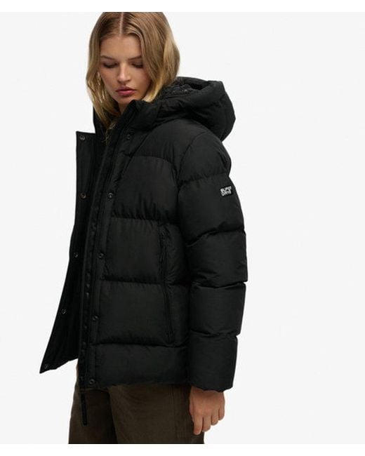 Superdry Black & Co Hooded Mid Length Sports Puffer Jacket