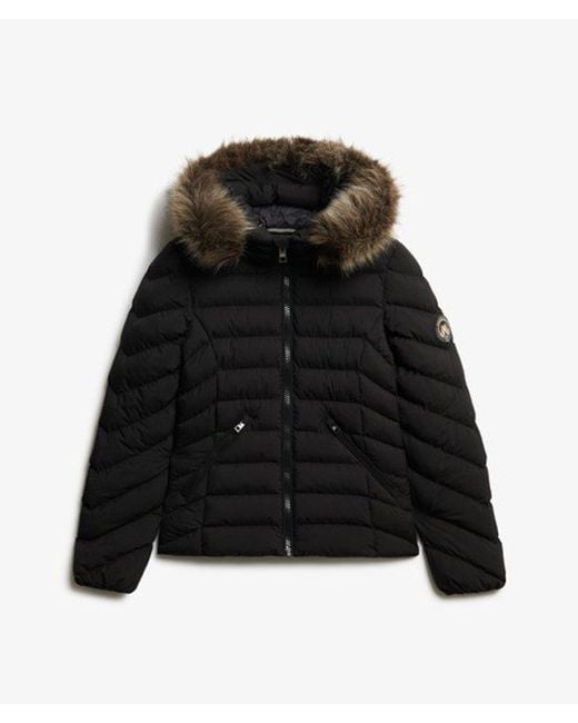 Superdry Black & Co Fuji Faux Fur Hood Padded Jacket