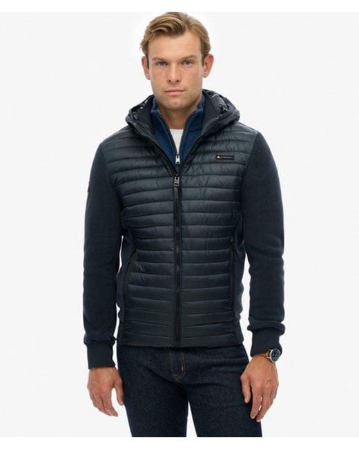 Superdry Blue Hooded Storm Fleece Hybrid Jacket for men