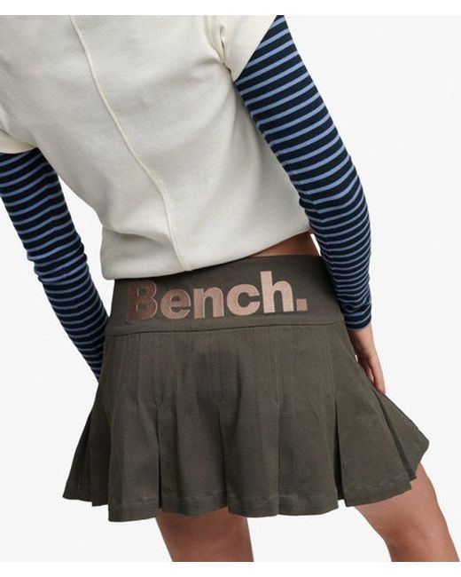Superdry Gray Bench X & Co Bench Logo Pleated Twill Mini Skirt