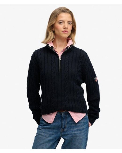 Superdry Blue & Co Slouchy Cable Half Zip Jumper