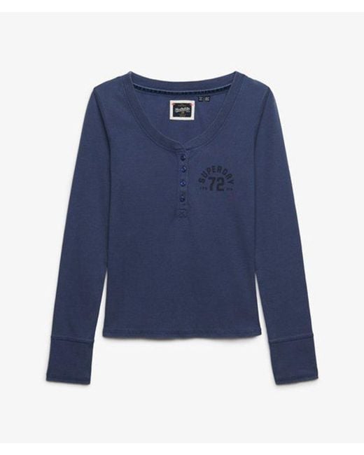 Superdry Blue & Co Athletic Button Down Long Sleeve Top