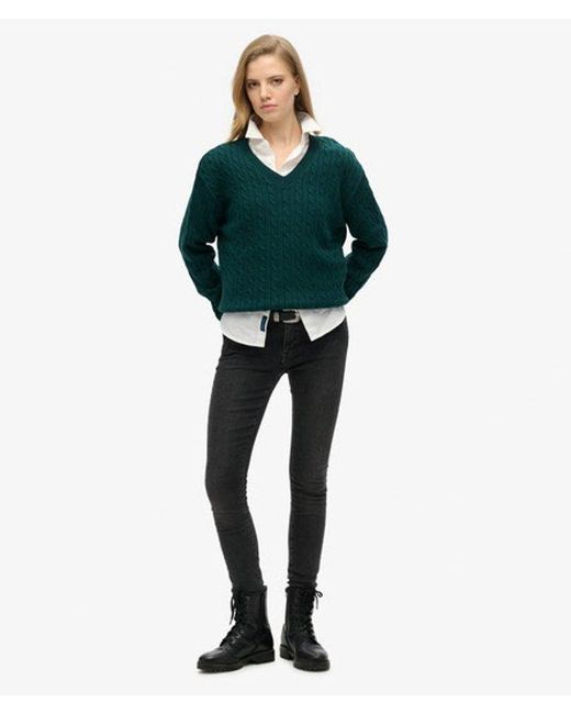 Superdry Green & Co Cable Knit Oversized V Neck Jumper