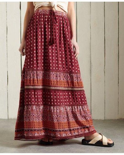 Superdry Red Ameera Maxi Skirt Rust Print