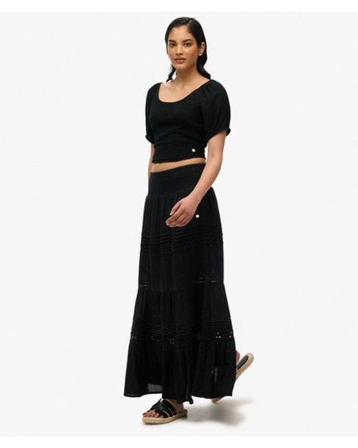 Superdry Black & Co Ibiza Lace Mix Maxi Skirt
