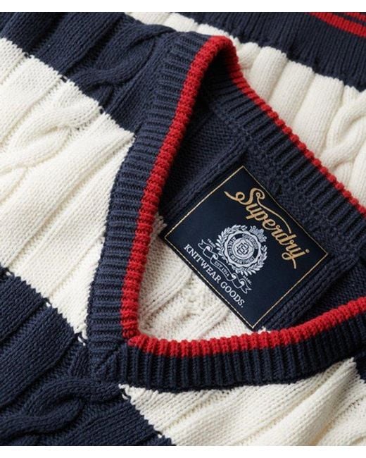 Superdry Blue & Co Stripe Oversized Cable V Neck Jumper