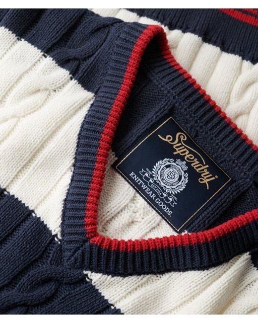 Pull overtaille torsadé et rayé à col v Superdry en coloris Blue