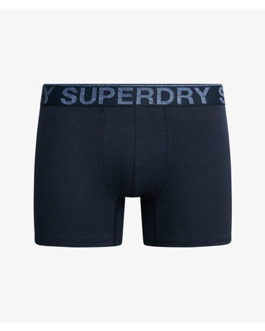 Superdry Blue Classic Logo Print Cotton Boxer Triple Pack for men
