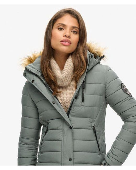 Superdry Blue & Co Quilted Fuji Hooded Long Puffer Coat