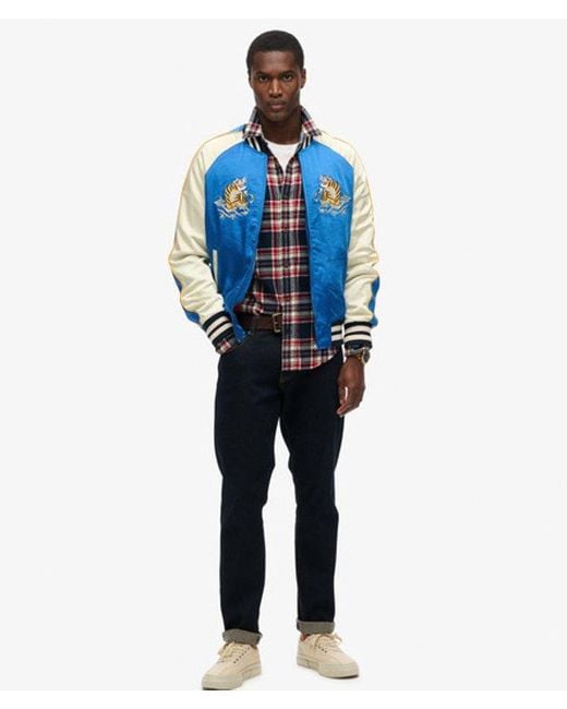 Superdry Blue & Co Fully Lined Embroidered Sukajan Bomber Jacket for men