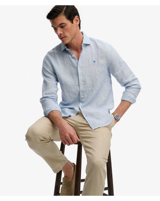 Superdry Blue & Co Riviera Long Sleeve Linen Shirt for men