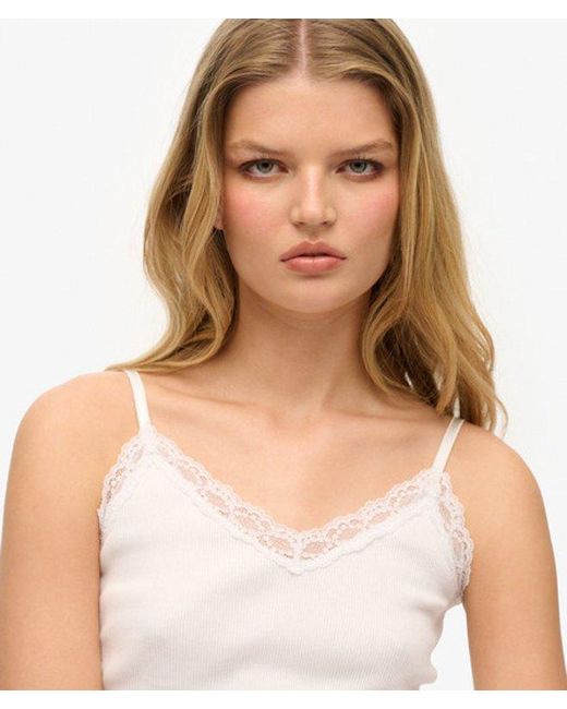 Superdry White Essential Lace Trim Cami Top