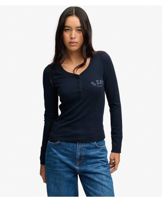 Superdry Blue & Co Athletic Button Down Long Sleeve Top