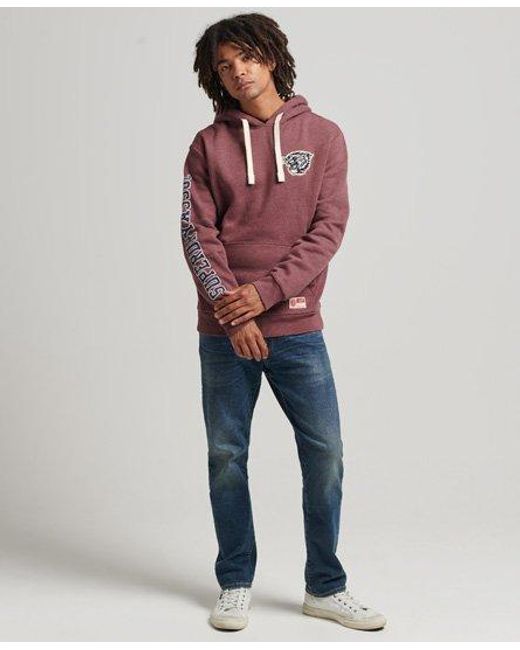 Superdry Red Vintage Script Style College Hoodie Port Marl for men