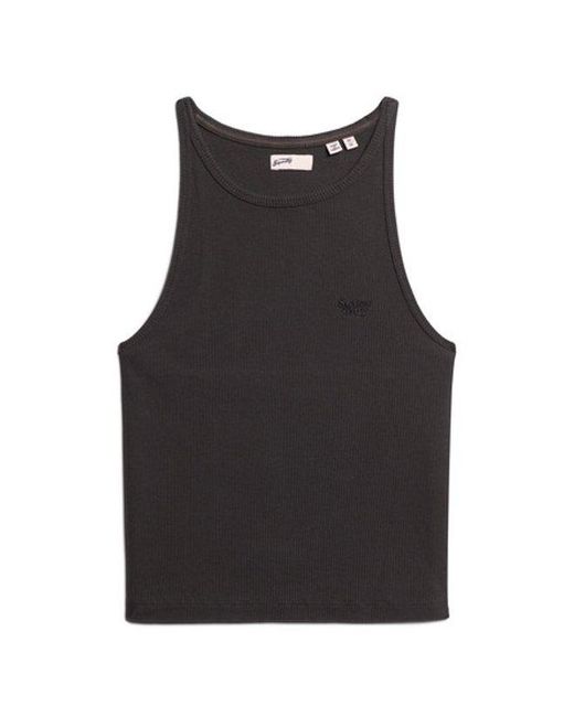 Superdry Black Ladies Slim Fit Embroidered Logo Essential Racer Vest Top