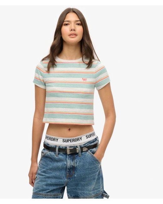 Superdry Blue & Co Slim Fit Vintage Stripe Crop T-shirt