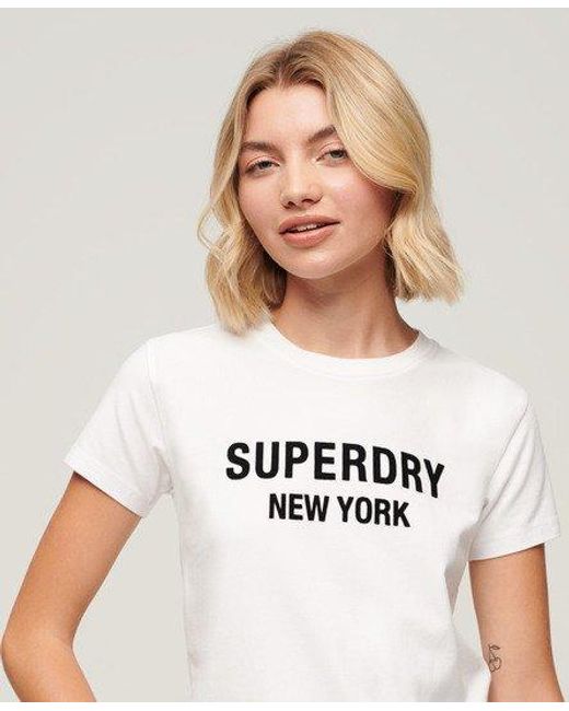 Superdry White Sport Luxe Logo Fitted Cropped T-shirt