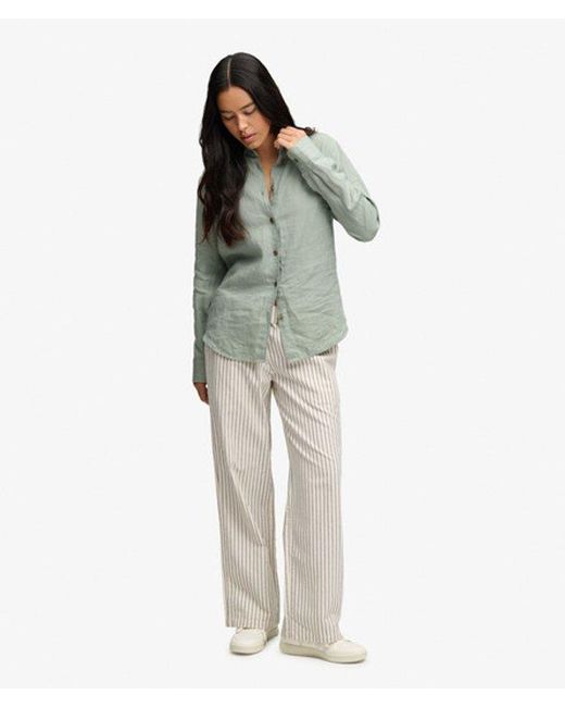Superdry Gray & Co Premium Linen Button Down Slim Shirt