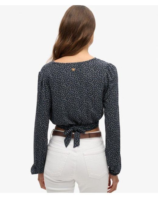 Superdry Blue Vintage Tie Front Top