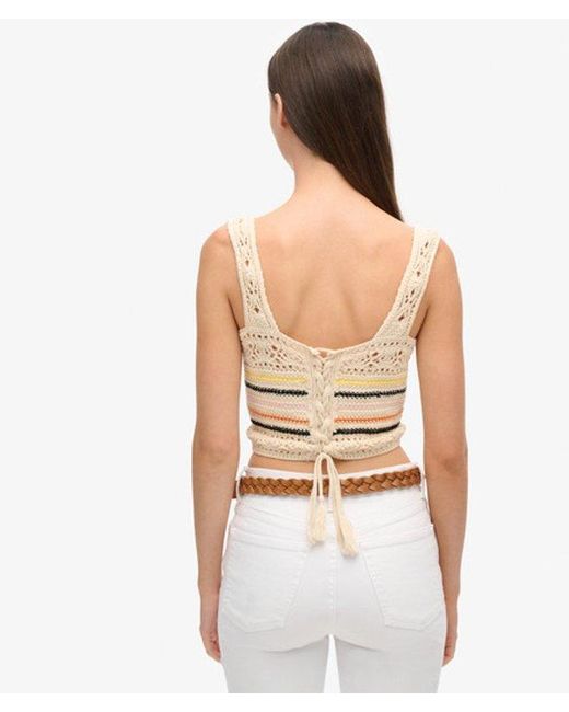Superdry Kort Gehaakt Hemdtopje Met Vetersluiting in het Multicolor