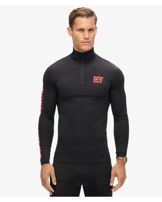 Superdry Black Ski Base Layer Half Zip Top for men