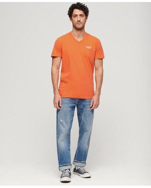 Superdry Orange Organic Cotton Essential Logo V Neck T-shirt for men