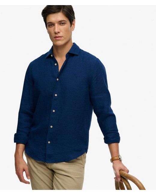 Superdry Blue & Co Riviera Long Sleeve Linen Shirt for men