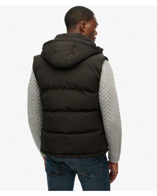 Superdry Black & Co Everest Fully Lined Logo Embroidered Hooded Puffer Gilet for men