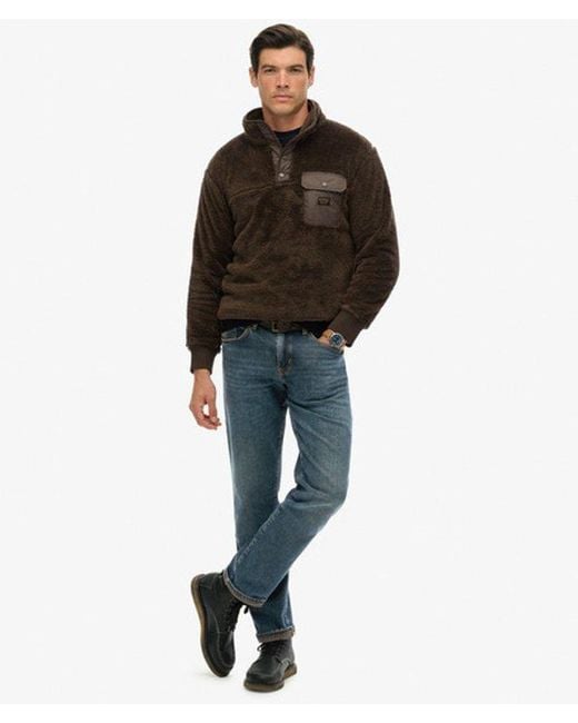Superdry Brown & Co High Pile Fleece Henley Jumper for men
