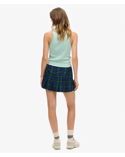 Superdry Blue Check Pleat Mini Skirt