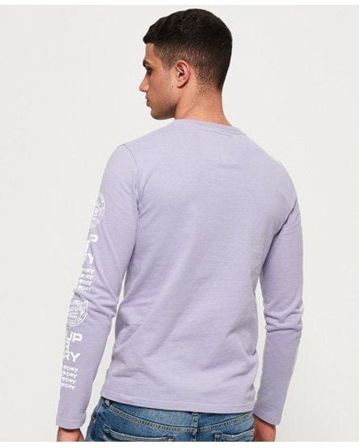 Superdry Purple Ticket Type Graphics Long Sleeve T-Shirt Pastel Lilac for men
