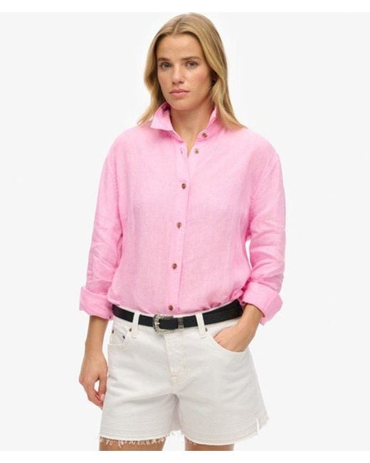 Superdry Pink & Co Casual Linen Boyfriend Shirt