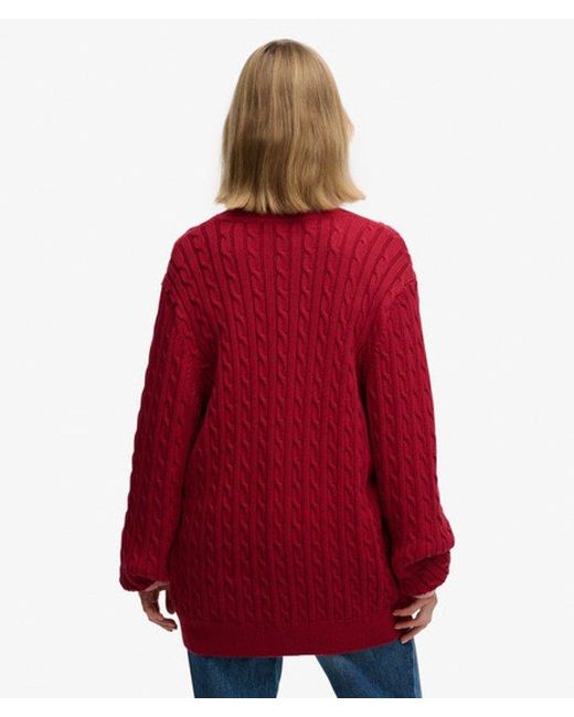 Superdry Red & Co Oversized V Neck Cable Jumper