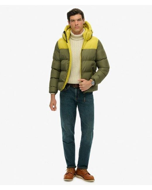 Superdry Yellow & Co Colourblock Hooded Puffer Jacket for men