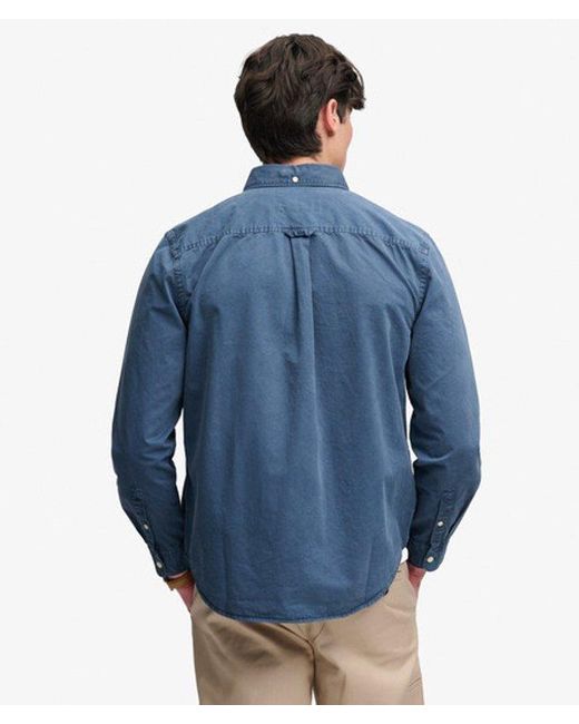 Superdry Blue Garment Dyed Long Sleeve Shirt for men
