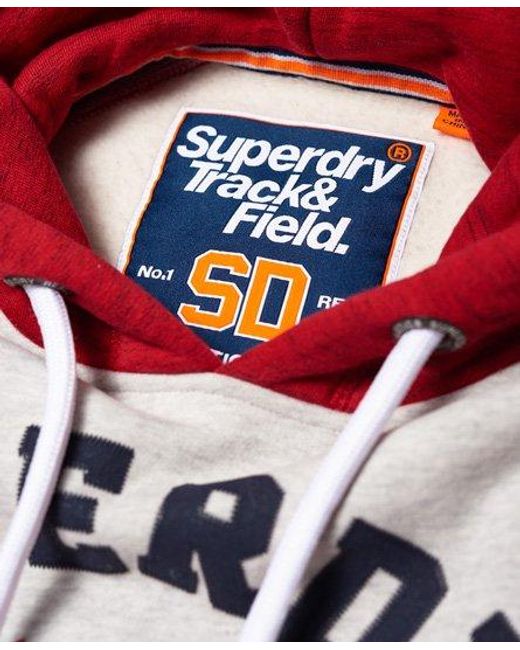 Superdry Red Track & Field Raglan Hoodie Ice Yarn Dye Grit/Detroit Grit for men