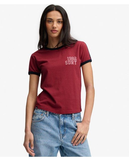 Superdry Red Athletic Essentials Side Stripe T-Shirt