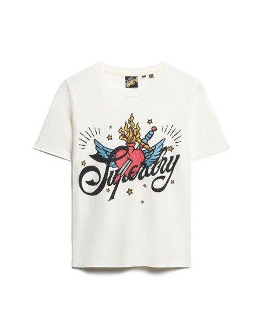 Superdry White Tattoo Script Graphic T-shirt