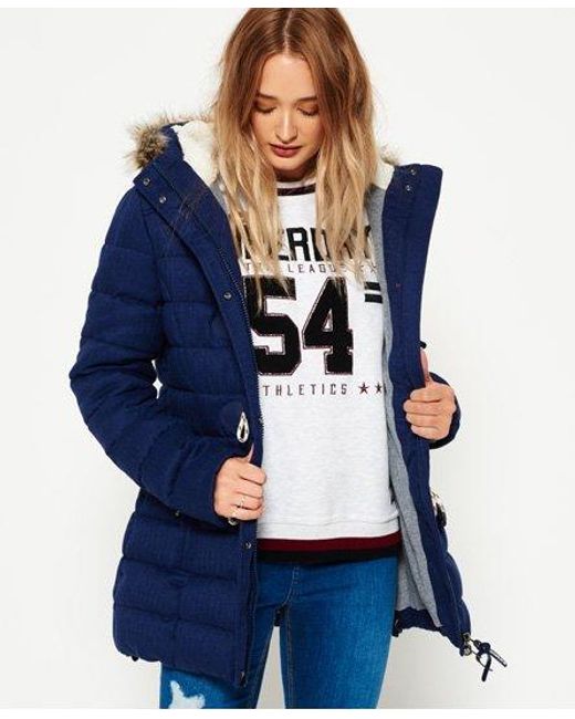 Superdry Blue Tall Marl Toggle Puffle Jacket Nebraska Herringbone