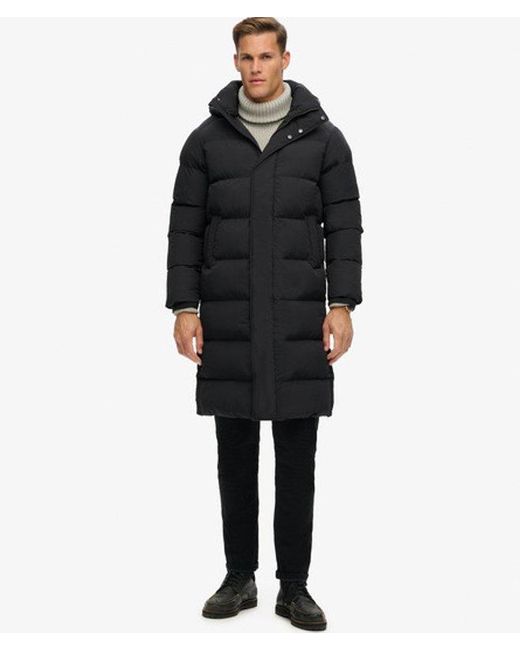 Superdry Lange Pufferjas Met Capuchon in het Black voor heren
