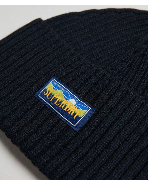 Superdry Black Wool Blend Radar Beanie Navy