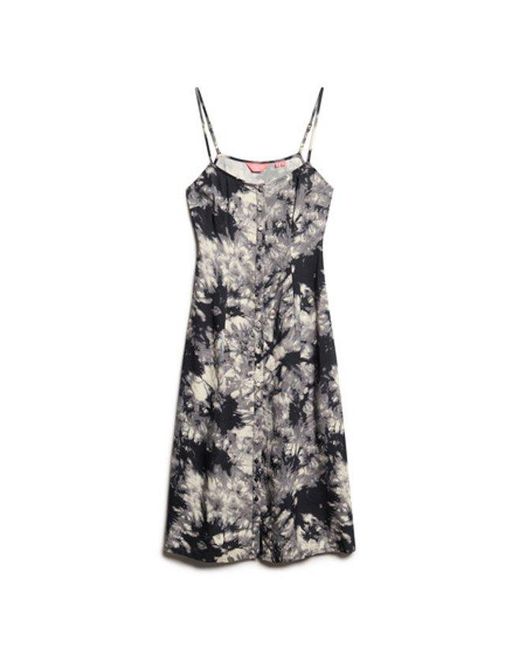 Superdry Blue Floral Printed Button-up Cami Midi Dress