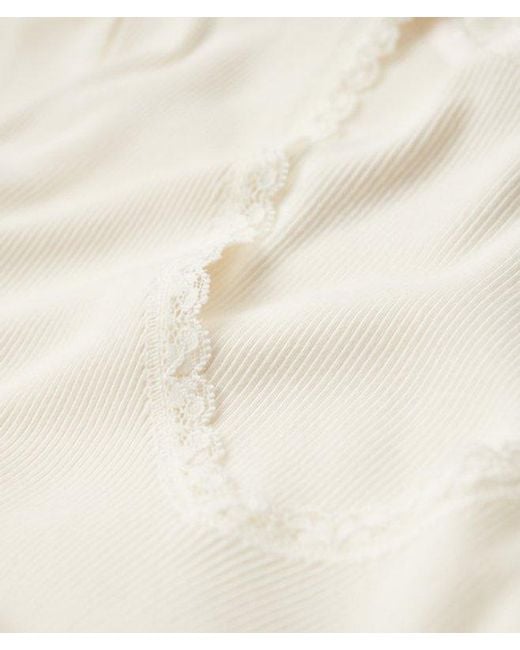 Superdry White & Co Ladies Embroidered Organic Cotton Essential Lace Trim V-neck T-shirt