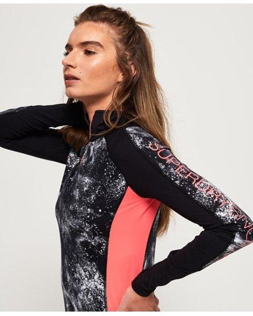 Superdry Black Carbon Base Layer Zip Top Snow Spray