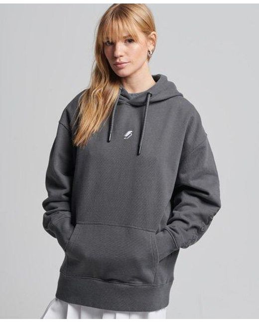 Superdry Gray Code Logo Linear Oversized Hoodie Charcoal