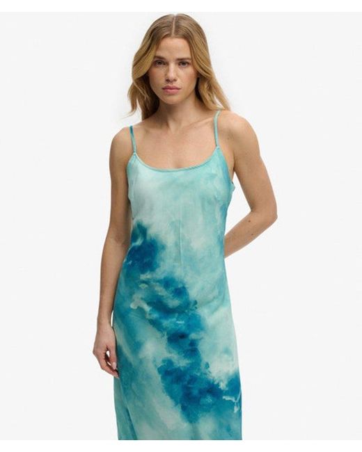 Superdry Blue Printed Maxi Slip Dress
