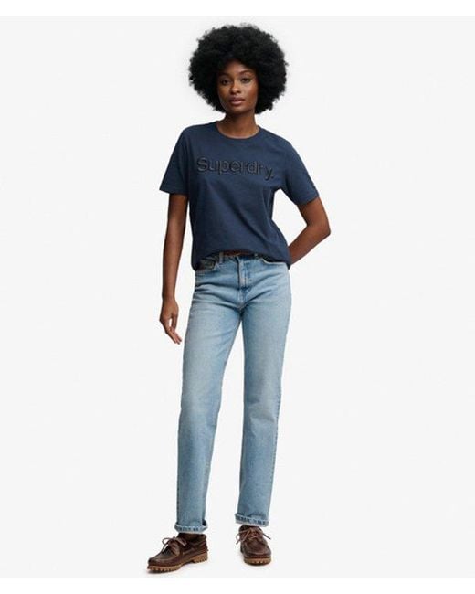 Superdry Blue & Co Embroidered Relaxed Fit Tonal Logo T Shirt